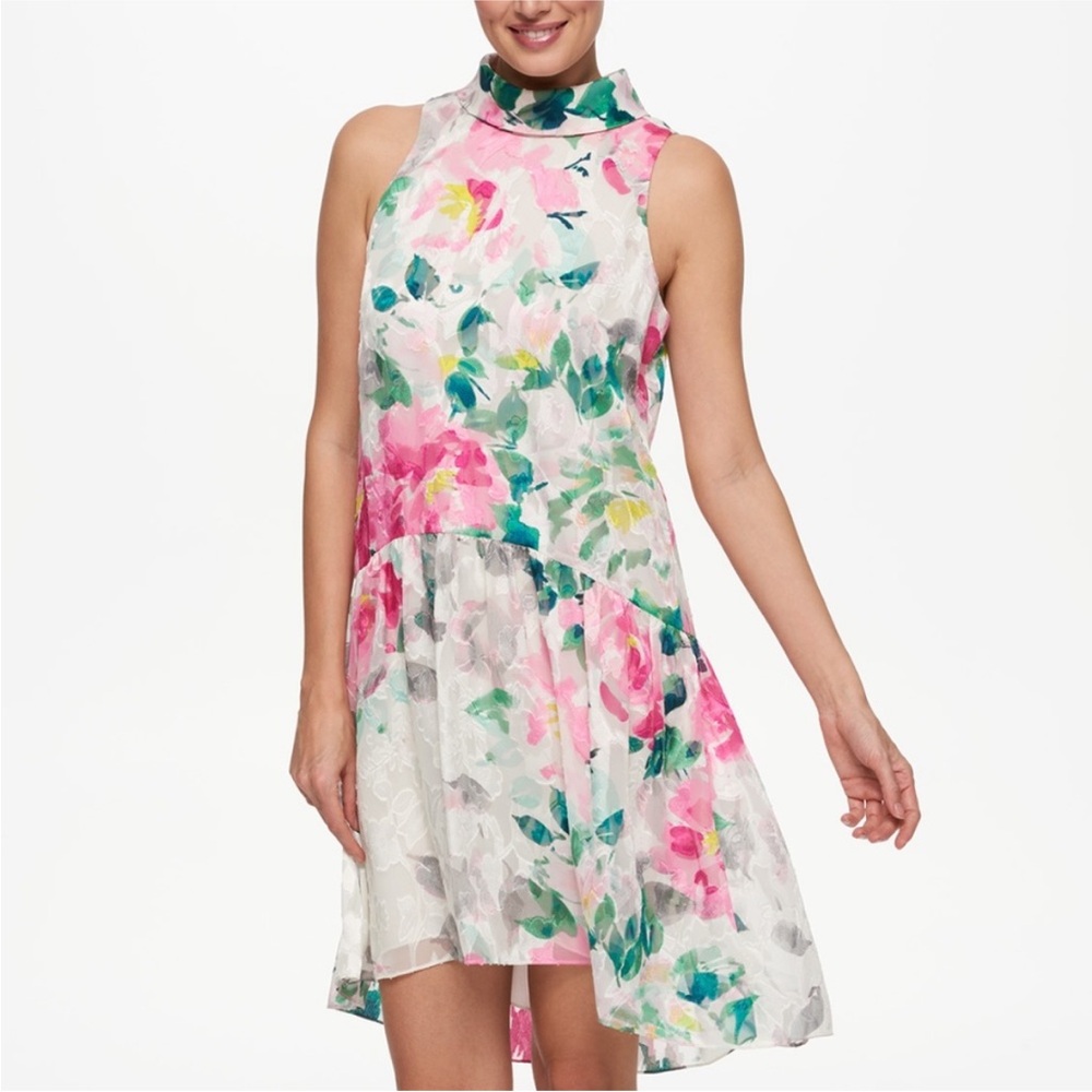 Eliza J Crepe de Chine Skater Collared Open Back Dress Size 14